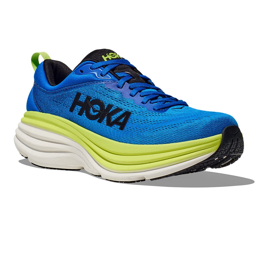 Hoka Men's Bondi 8 - BlackToe Running#colour_electric-cobalt-lettuce