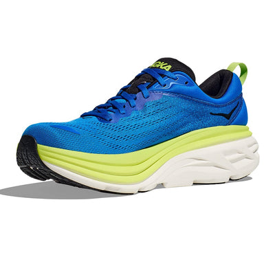 Hoka Men's Bondi 8 - BlackToe Running#colour_electric-cobalt-lettuce