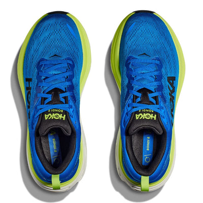 Hoka Men's Bondi 8 - BlackToe Running#colour_electric-cobalt-lettuce