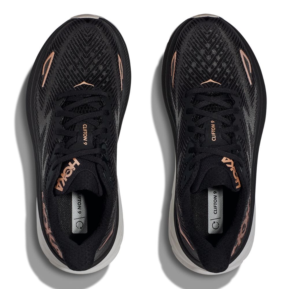 Hoka Women's Clifton 9 Women's Shoes - BlackToe Running#colour_black-rose-gold