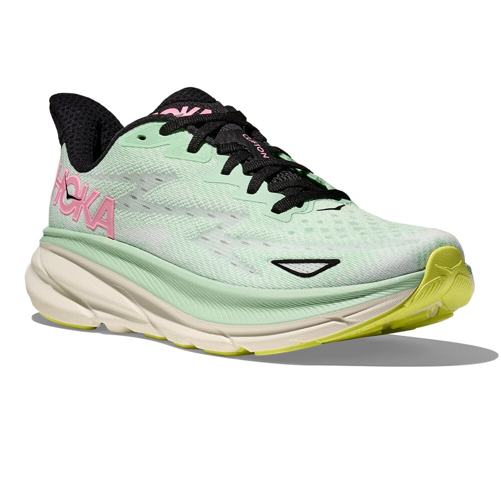 Hoka Women's Clifton 9 - BlackToe Running#colour_mint-fluorite-snow-melt