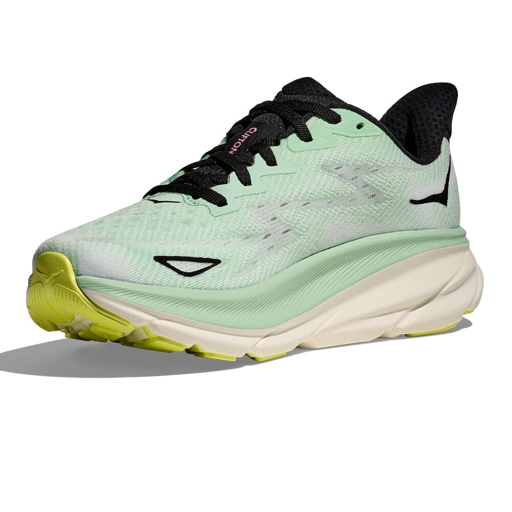 Hoka Women's Clifton 9 - BlackToe Running#colour_mint-fluorite-snow-melt