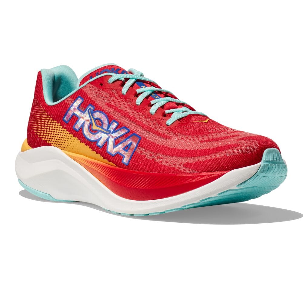 Hoka One One Men's Mach X Men's Shoes - BlackToe Running#colour_cerise-cloudless