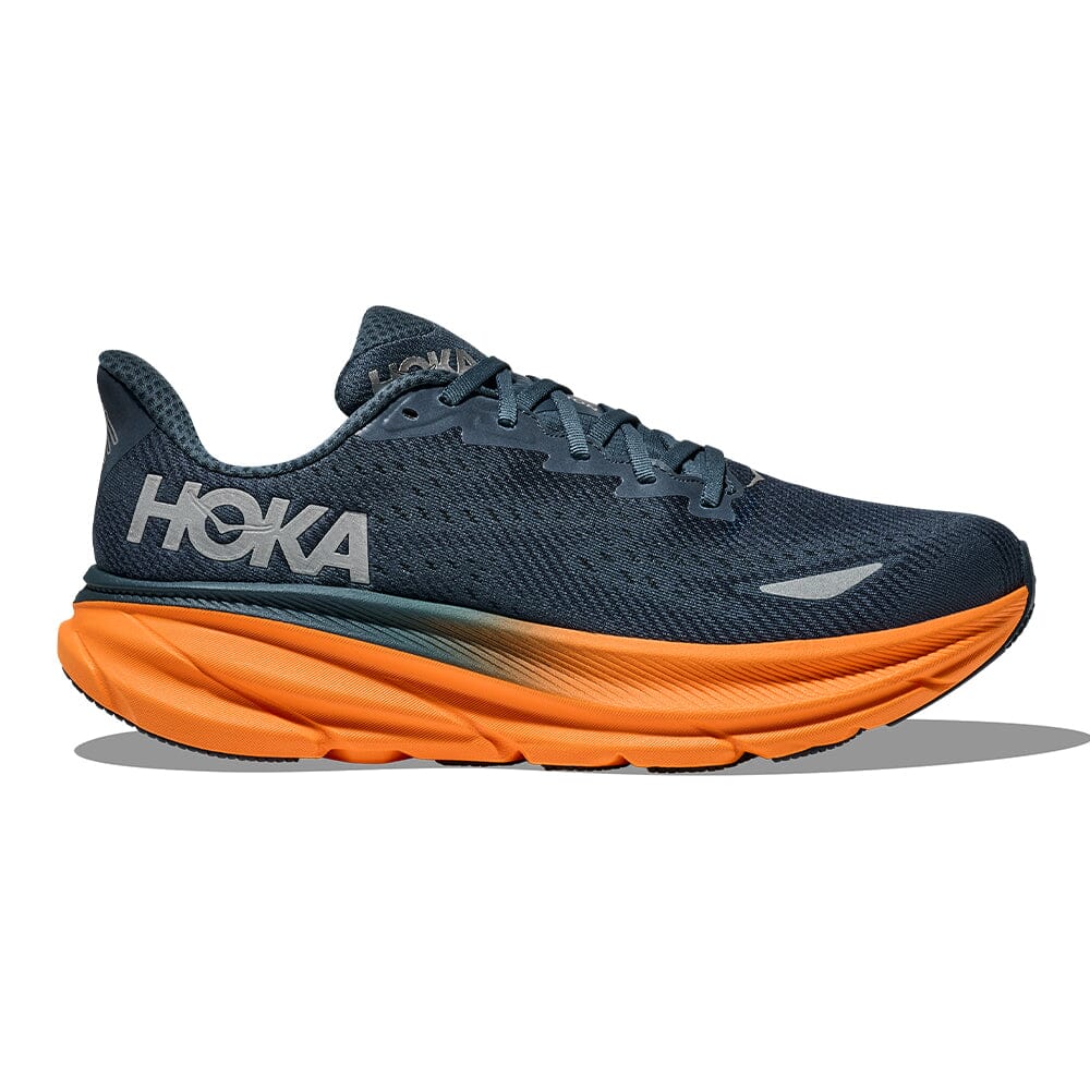 Hoka Men's Clifton 9 GTX Men's Shoes - BlackToe Running#colour_stormy-skies-orange-zest