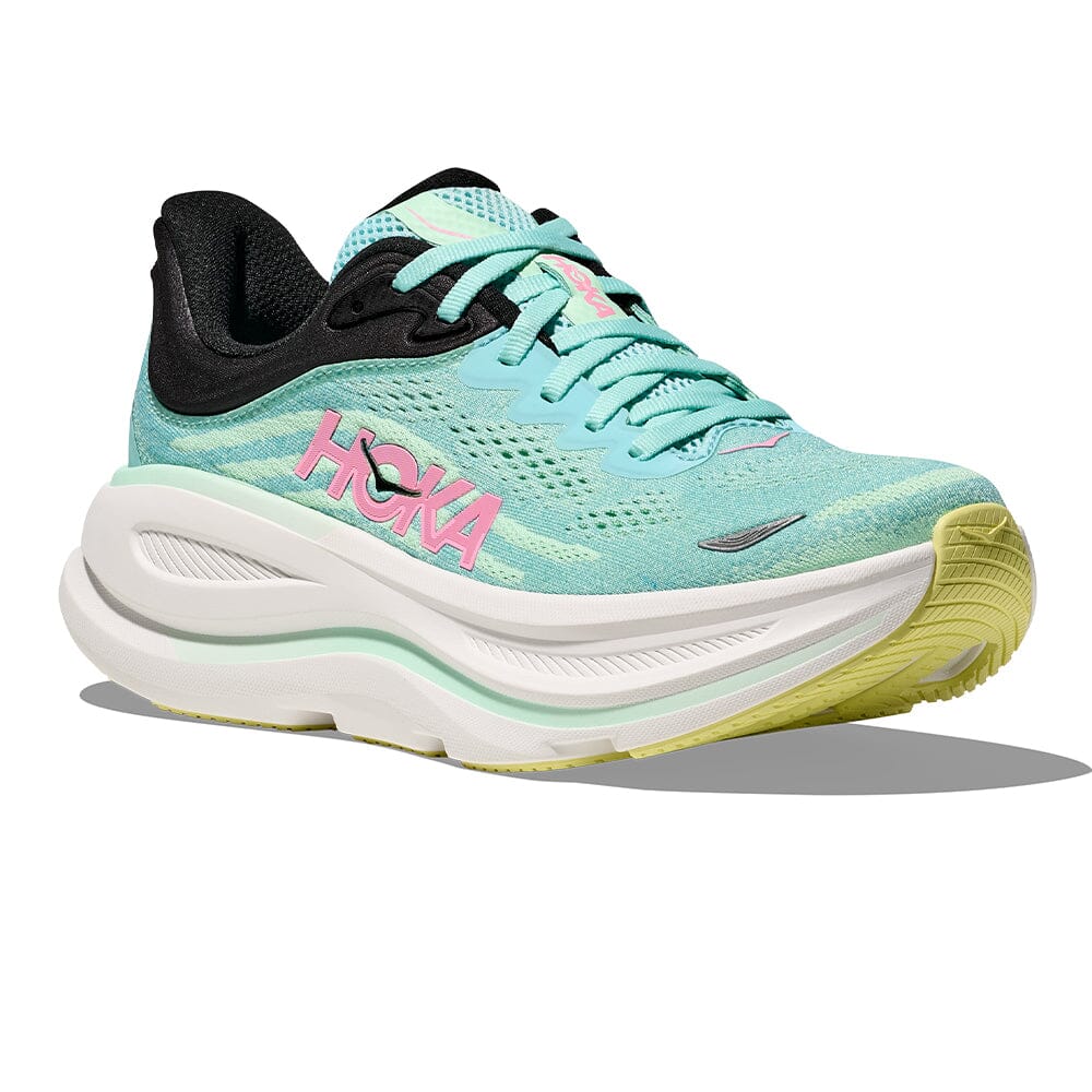 Hoka Women's Bondi 9 - BlackToe Running#colour_blue-spark-mint-fluorite