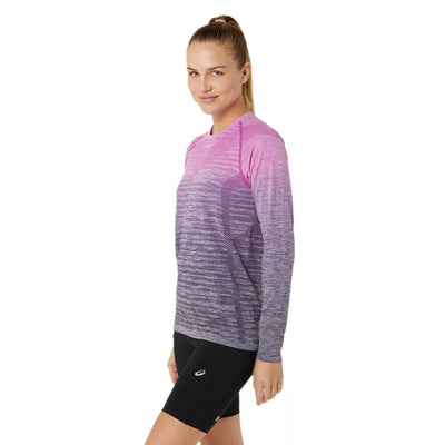 Asics Women's Seamless Long Sleeve Top - BlackToe Running#colour_bold-magenta-blue-expanse