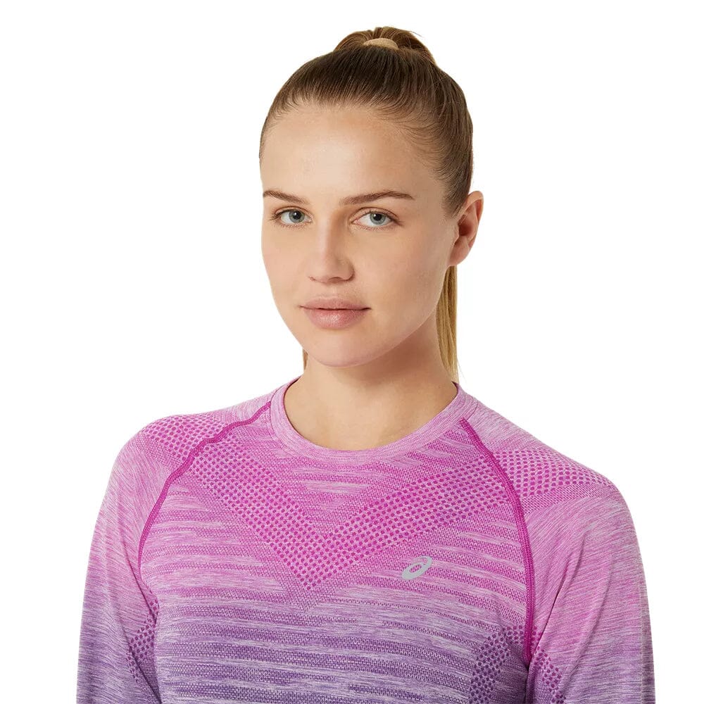 Asics Women's Seamless Long Sleeve Top - BlackToe Running#colour_bold-magenta-blue-expanse