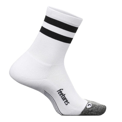 Feetures Elite Light Cushion Mini Crew Sock - BlackToe Running#colour_white-high-top-stripe