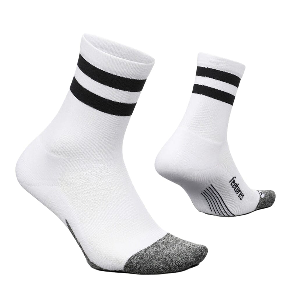 Feetures Elite Light Cushion Mini Crew Sock - BlackToe Running#colour_white-high-top-stripe