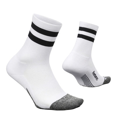 Feetures Elite Light Cushion Mini Crew Socks - BlackToe Running#colour_white-high-top-stripe