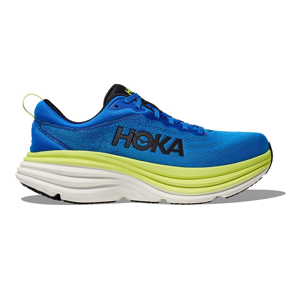 Hoka Men's Bondi 8 - BlackToe Running#colour_electric-cobalt-lettuce