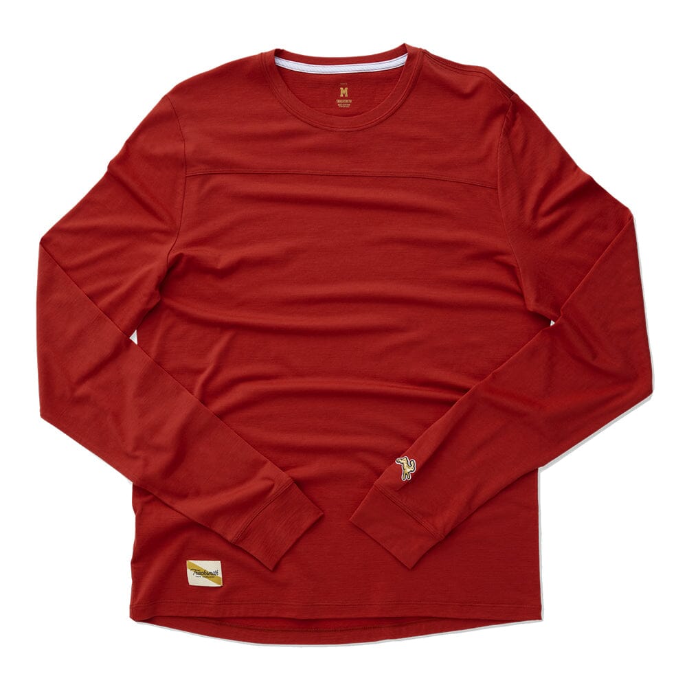 Tracksmith Men's Harrier Long Sleeve - BlackToe Running#colour_scarlet