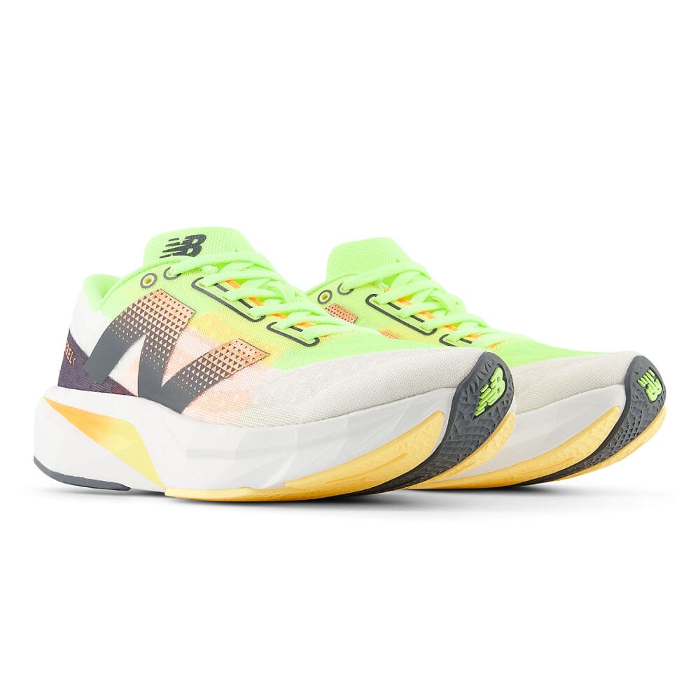 New Balance Men's FuelCell Rebel v4 - BlackToe Running#colour_white-bleached-lime-glo-hot-mango