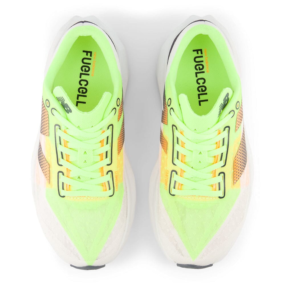 New Balance Men's FuelCell Rebel v4 - BlackToe Running#colour_white-bleached-lime-glo-hot-mango