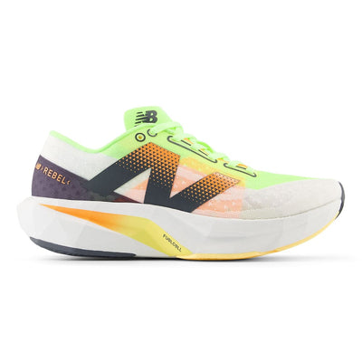 New Balance Women's FuelCell Rebel v4 - BlackToe Running#colour_white-bleached-lime-glo-hot-mango