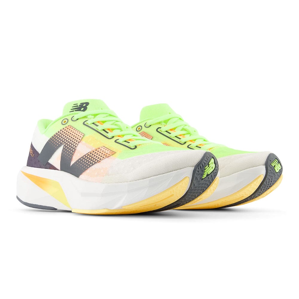 New Balance Women's FuelCell Rebel v4 - BlackToe Running#colour_white-bleached-lime-glo-hot-mango