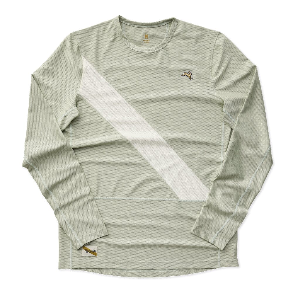 Tracksmith Men's Van Cortlandt Long Sleeve Men's Tops - BlackToe Running#colour_sage-ivory