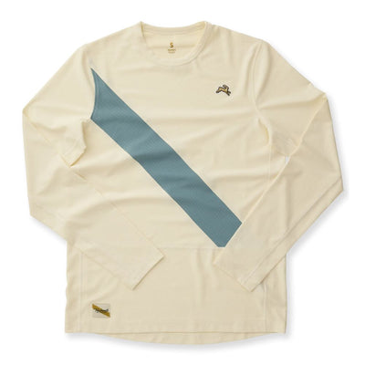 Tracksmith Men's Van Cortlandt Long Sleeve Men's Tops - BlackToe Running#colour_ivory-smoke-blue